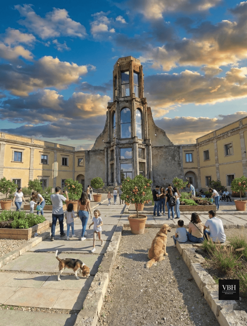 Proposta di recupero dell’ex Convento Scialandro a Montesano sulla Marcellana: render del cortile.