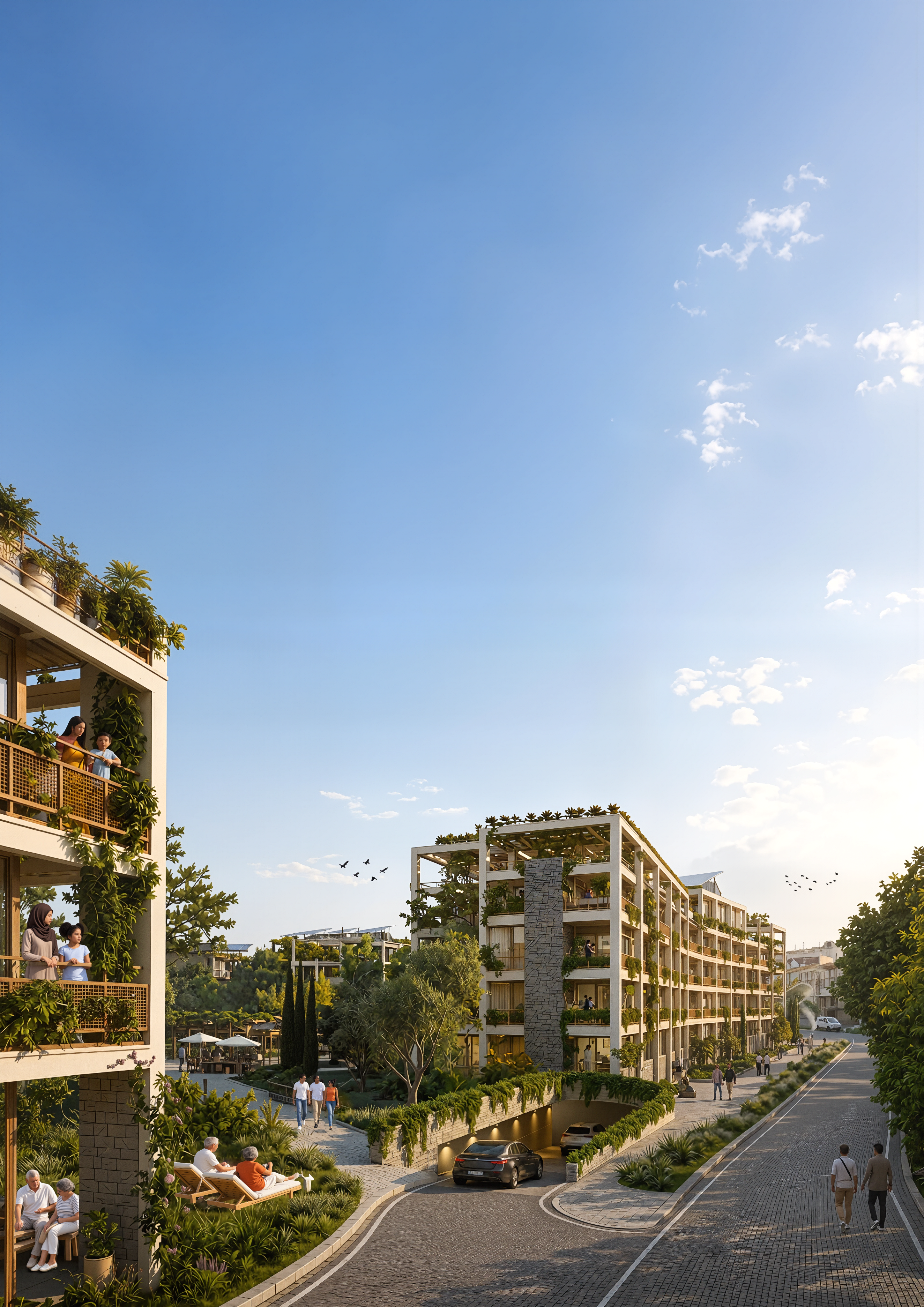 Rione 3180, render di progetto: vista del quartiere da via baiola